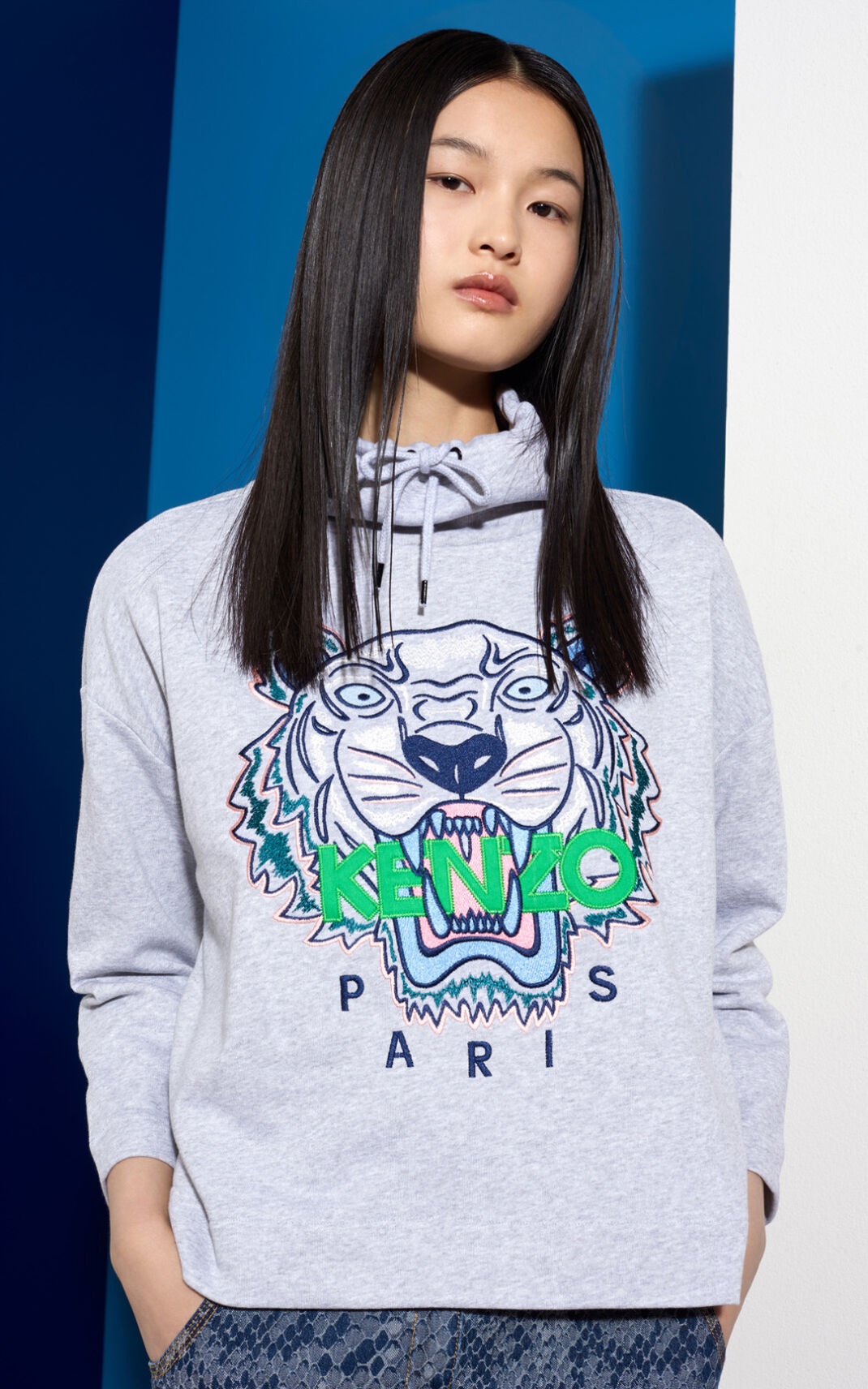 Sweat Kenzo Femme Funnel Neck Tiger Grise HOQKI-0734